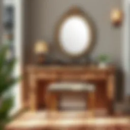 Elegant rustic makeup vanity with ornate mirror