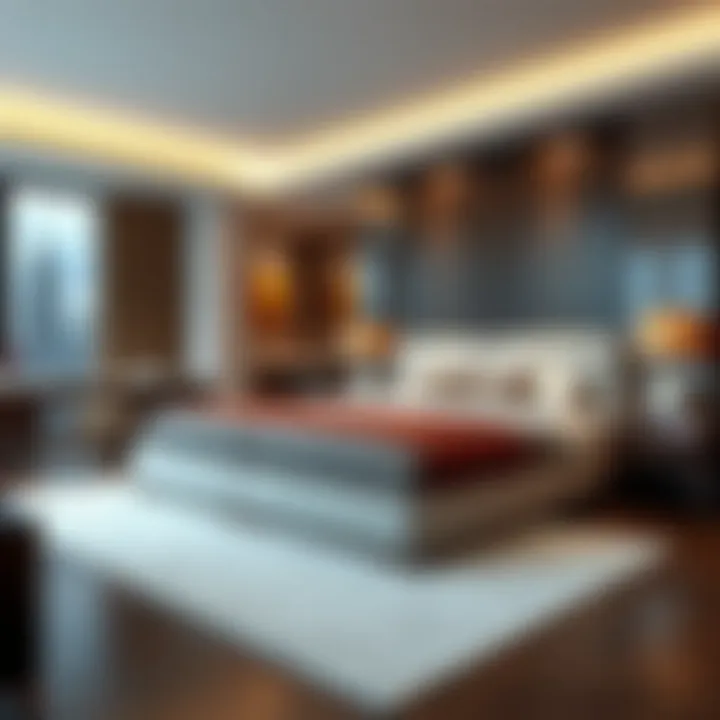 Luxurious king size bed with integrated side tables in a modern bedroom