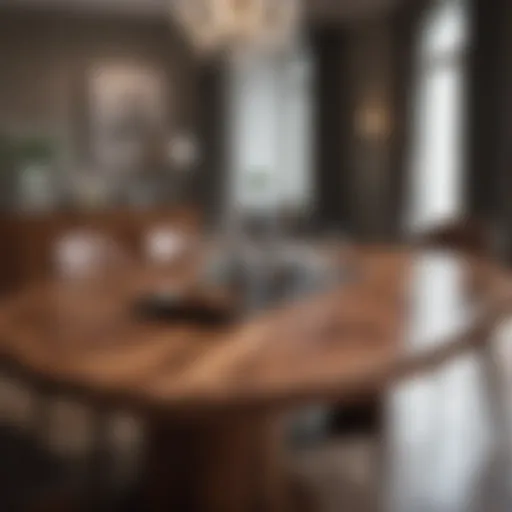 A stunning walnut dining table showcasing its rich grain patterns