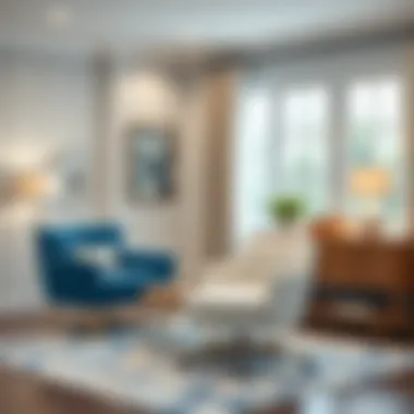 Stylish blue and white swivel chair paired with contemporary decor