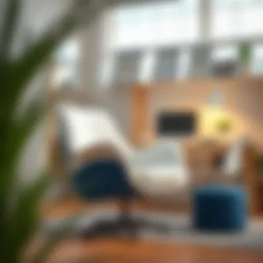 Functional design of a blue and white swivel chair in a cozy workspace