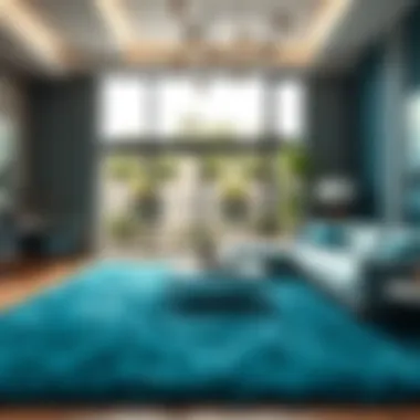 Elevating Modern Interiors with Blue Green Shag Rugs Luxurious blue green shag rug enhancing a modern living room interior