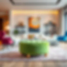 A vibrant bright ottoman in a modern living space