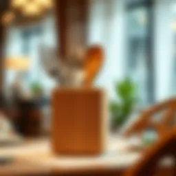 Elegant wooden cutlery holder beautifully arranged on a table