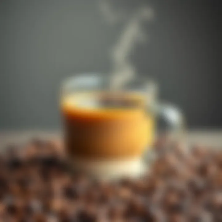 Steaming Coffee in a Giant Mug A giant mug filled with steaming coffee surrounded by coffee beans