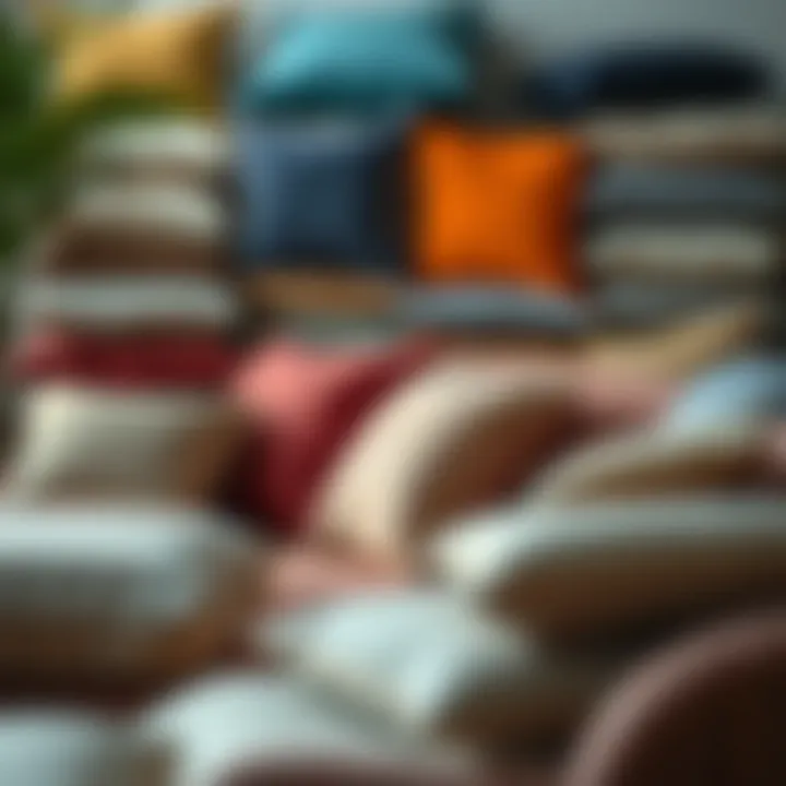 Diverse Textures and Colors in Lounge Chair Cushion Selection A variety of textures and colors of large lounge chair cushions displayed creatively