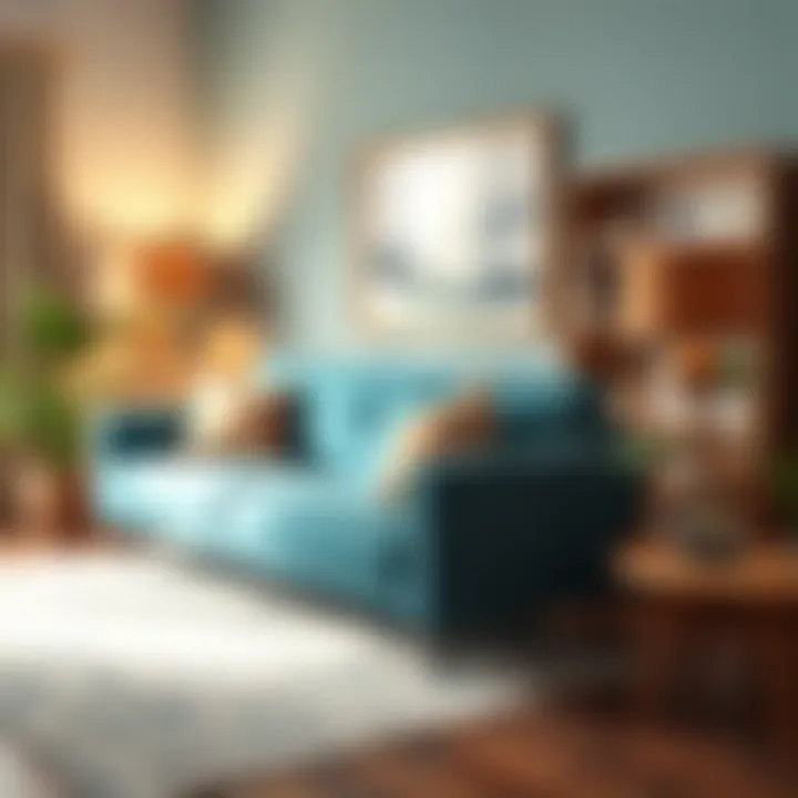 Color theory exploration with teal pull-out couch and complementary decor