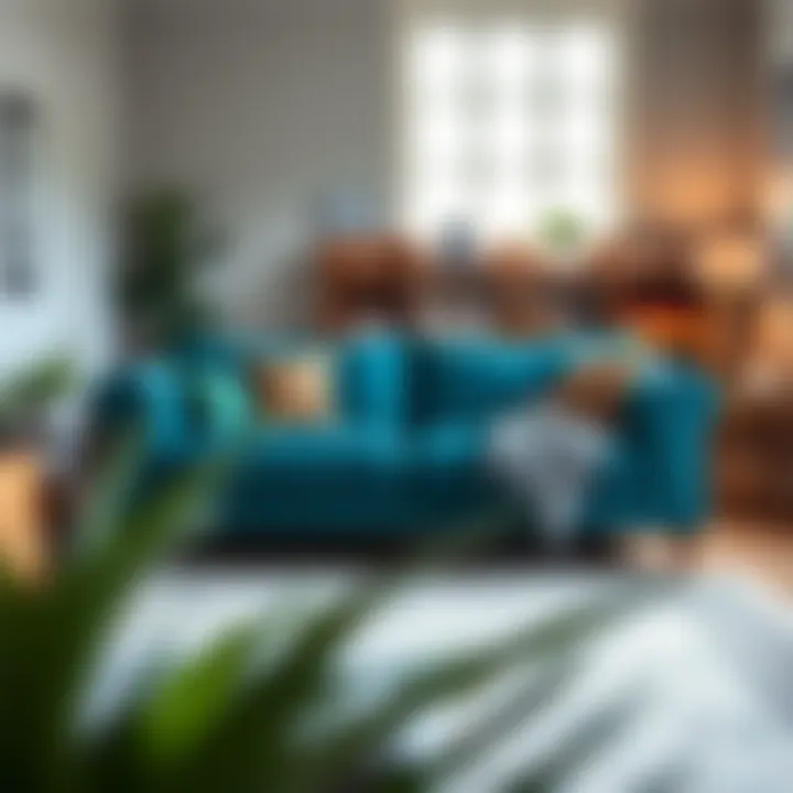 Teal pull-out couch showcasing versatility in a cozy space