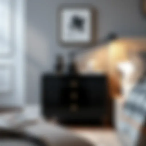 Elegant black nightstand with three drawers showcasing its design aesthetics.