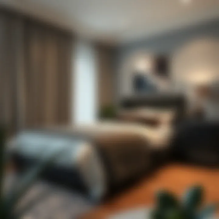 Stylish bedroom featuring a black nightstand seamlessly blending with the decor.