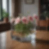 Elegant glass floral container on a wooden table