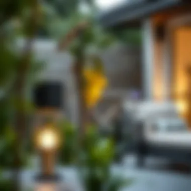 Modern Outdoor Table Lamp in a Contemporary Garden Modern outdoor table lamp showcasing contemporary design in a garden