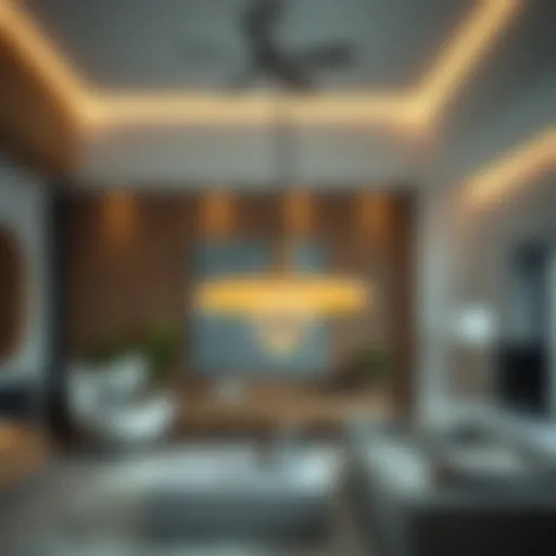 Stylish cordless hanging light illuminating a modern living room