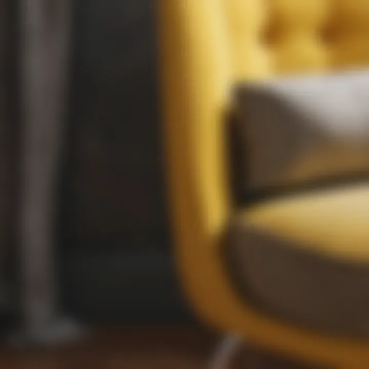 Close-up of yellow side chair fabric and material details