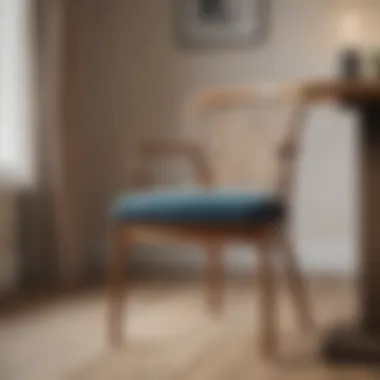 Close-up of a stylish dining chair showcasing thin wooden frame design