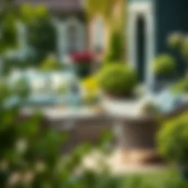 Stylish Garden Arrangement with Rattan Set Stylish arrangement of a rattan patio set in a beautiful garden setting