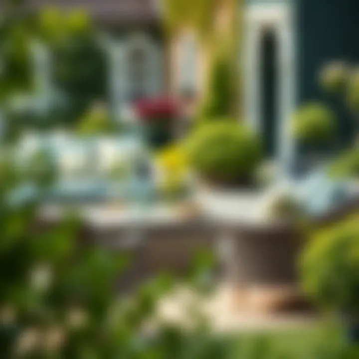 Stylish Garden Arrangement with Rattan Set Stylish arrangement of a rattan patio set in a beautiful garden setting