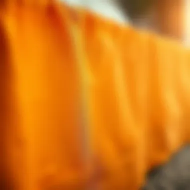 Close-up of fabric texture on an orange queen bedskirt