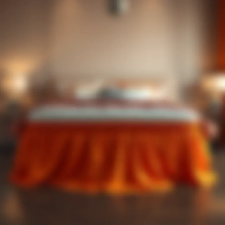 Luxurious orange queen bedskirt draping elegantly over a bed