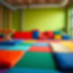 Colorful tumbling mats arranged for home gymnastics