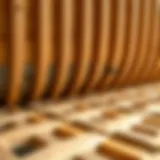 A close-up view of wooden mattress slats showing their structure and design