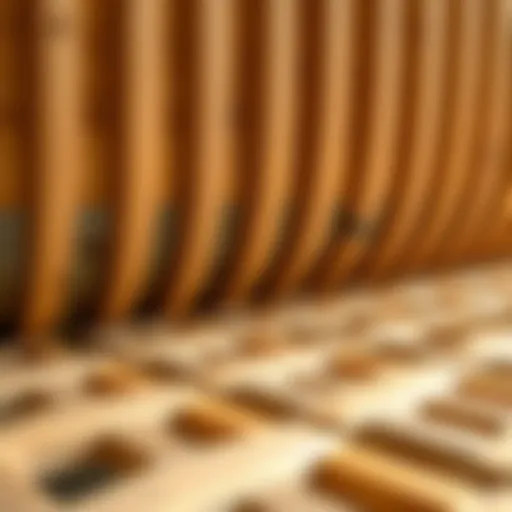 A close-up view of wooden mattress slats showing their structure and design