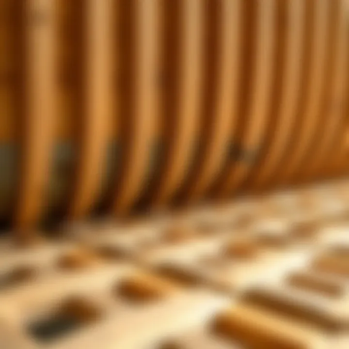 A close-up view of wooden mattress slats showing their structure and design