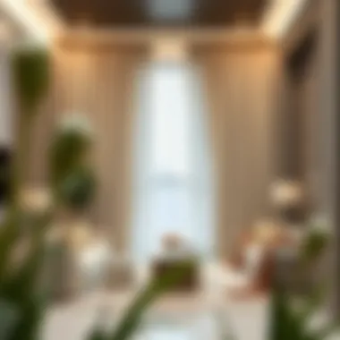 Elegant living room showcasing a 117 inch curtain rod with luxurious drapes