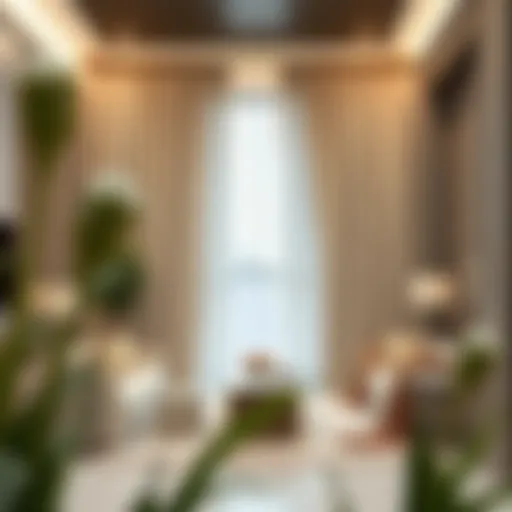 Elegant living room showcasing a 117 inch curtain rod with luxurious drapes