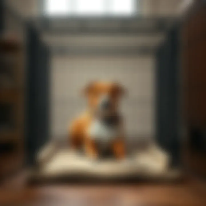 Training Benefits of Crate Usage A dog being trained inside a crate, illustrating the training benefits.