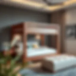 Elegant queen size wood bunk bed in a modern bedroom setting