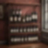 An elegant vintage wine rack showcasing a selection of fine wines.
