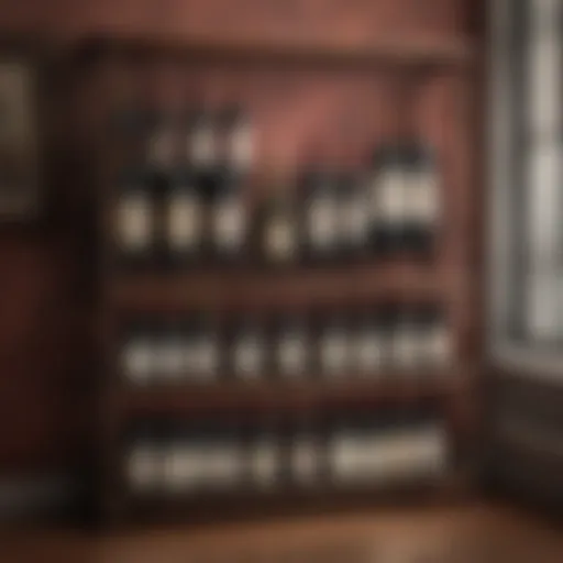 An elegant vintage wine rack showcasing a selection of fine wines.