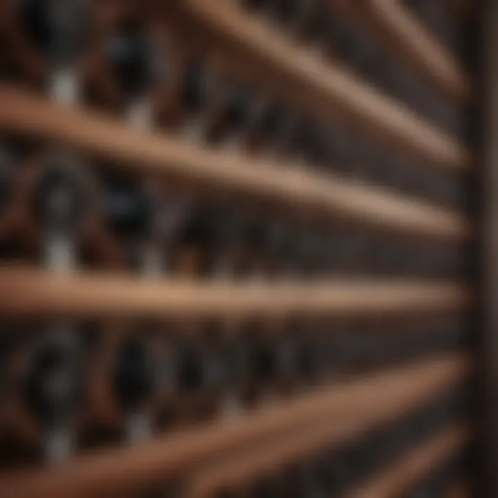 Close-up of the intricate details on a vintage wine rack.