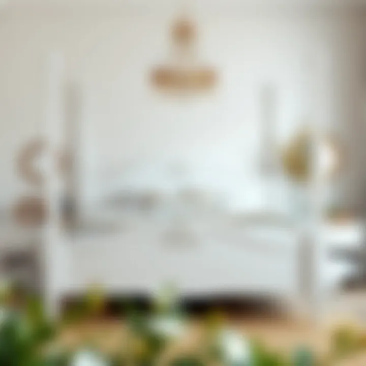 Charming white bedframe paired with complementary decor elements