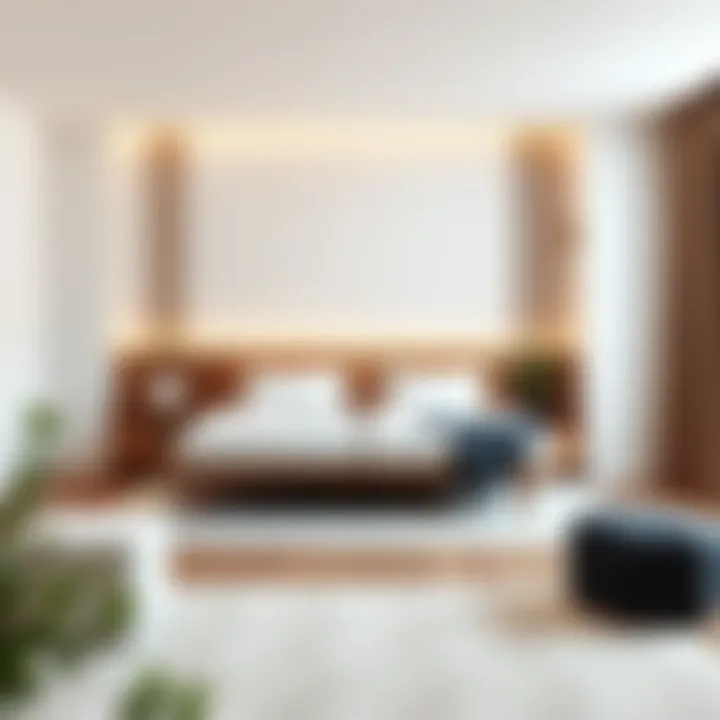 Sleek wooden twin bed set integrated into minimalist interior