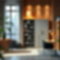 Sleek modern filing cabinet and bookshelf hybrid in a stylish office