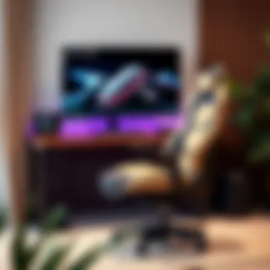 Harmonious Design of Gaming Desk and Ergonomic Chair A sleek gaming desk paired with a modern ergonomic chair, showcasing their harmonious design.