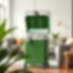 Stylish green clothes hamper in a modern living room setting