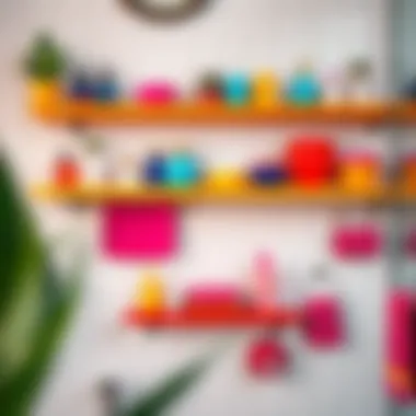 Colorful hanging shelves with vibrant bathroom accessories
