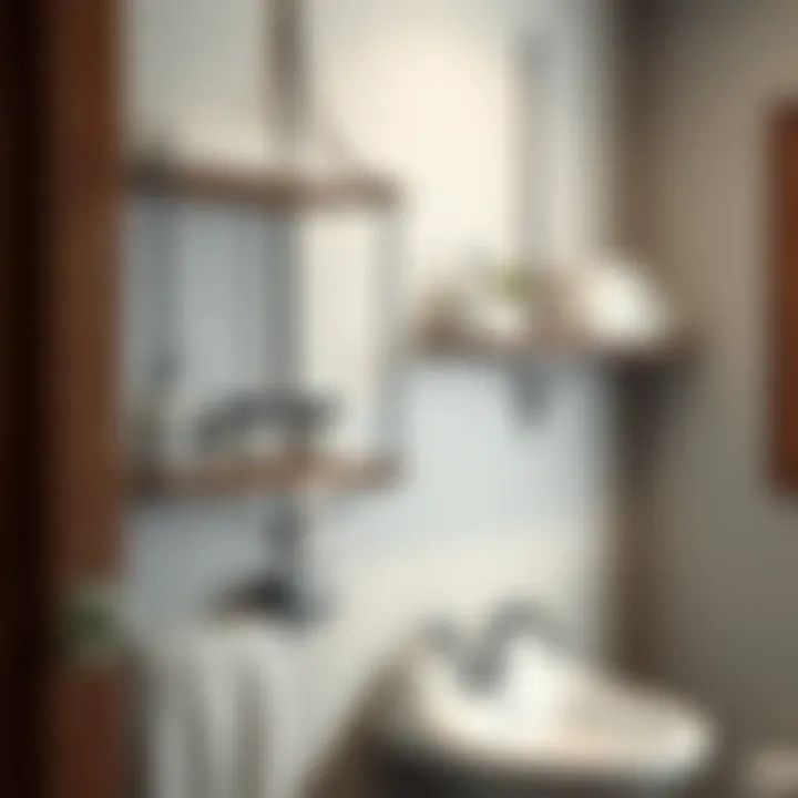 Rustic metal hanging shelves with organized toiletries