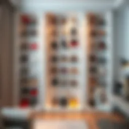 Elegant shelving unit displaying various footwear
