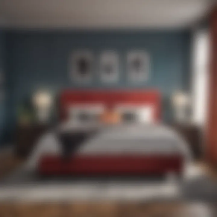 Contemporary king size bedroom set with bold colors