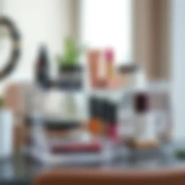 Modern acrylic large vanity organizer showcasing beauty products