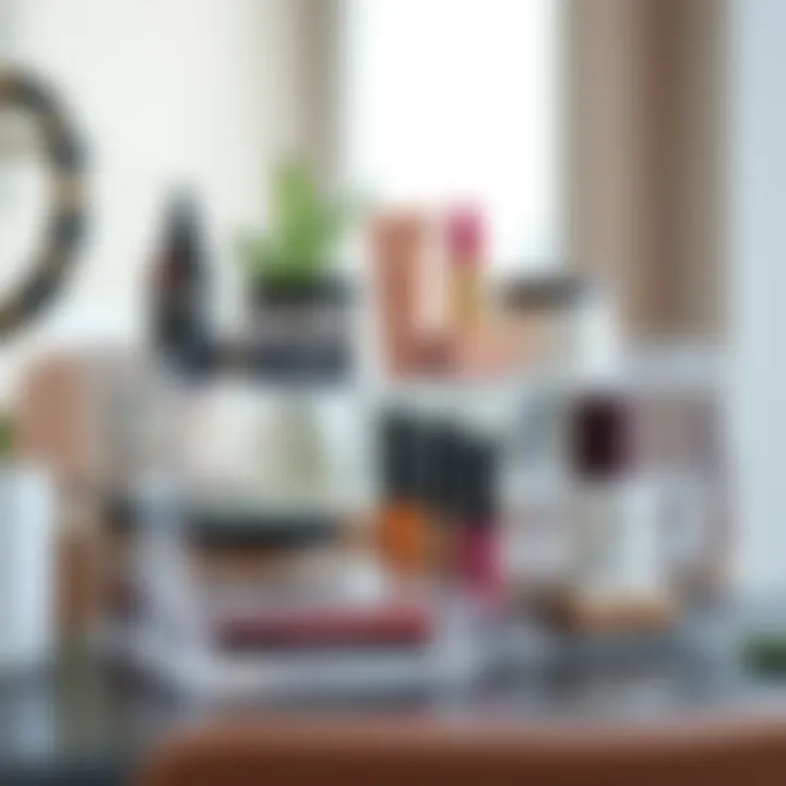 Modern acrylic large vanity organizer showcasing beauty products