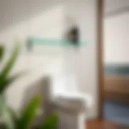 Stylish glass shelf elegantly displayed above a modern toilet