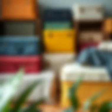 Variety of cloth storage chests showcasing different materials and colors