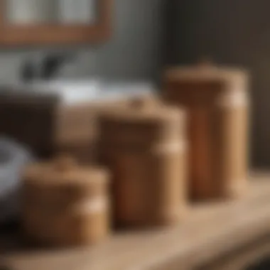 Rustic wooden canisters enhancing bathroom decor