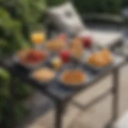 Stylish outdoor snack table with elegant arrangement of refreshments