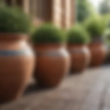 Pottery as a Focal Point in Outdoor Design A beautifully designed outdoor space featuring pottery as a focal point